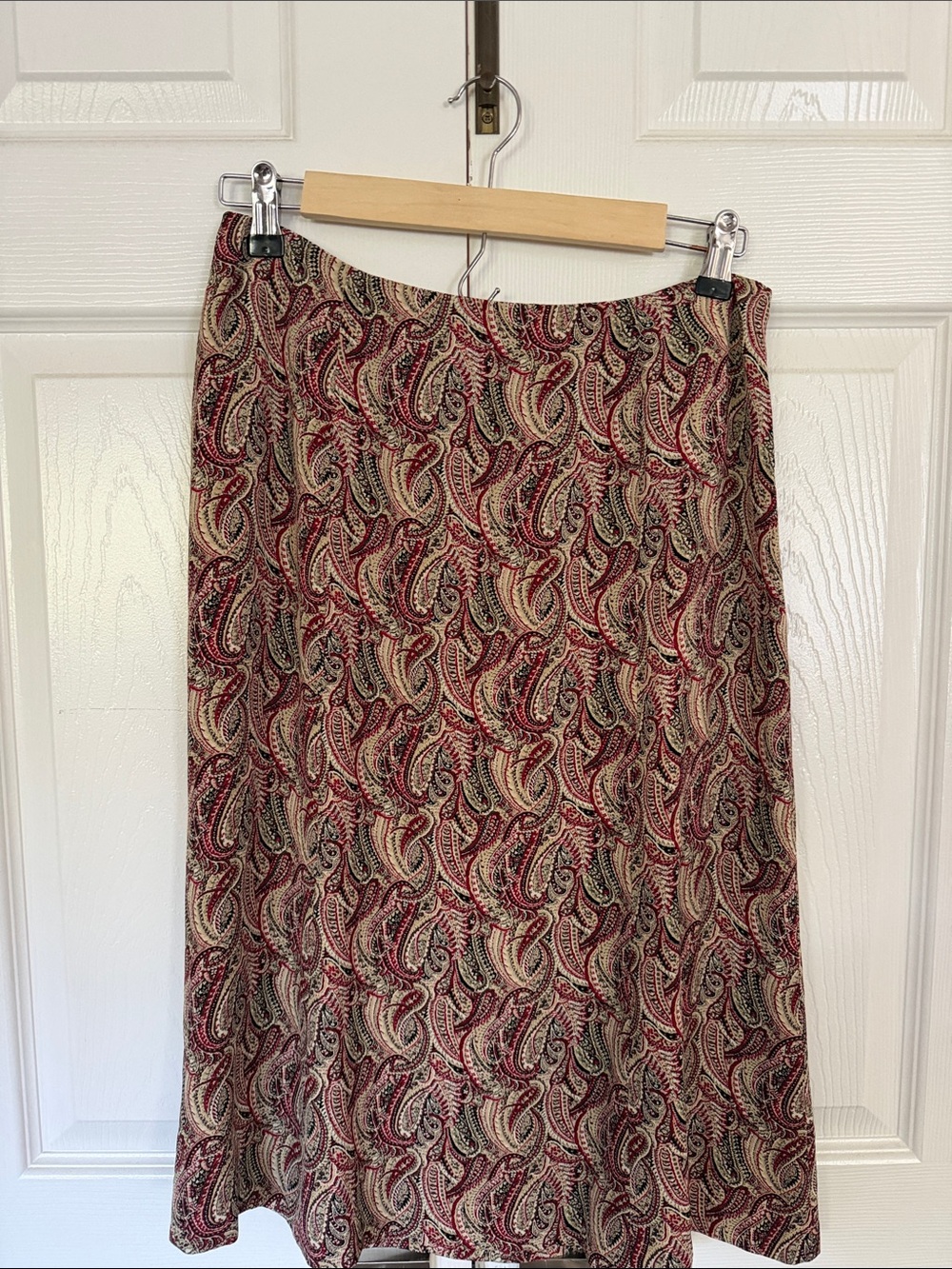 Talbots Red Paisley A-Line Midi Skirt silk